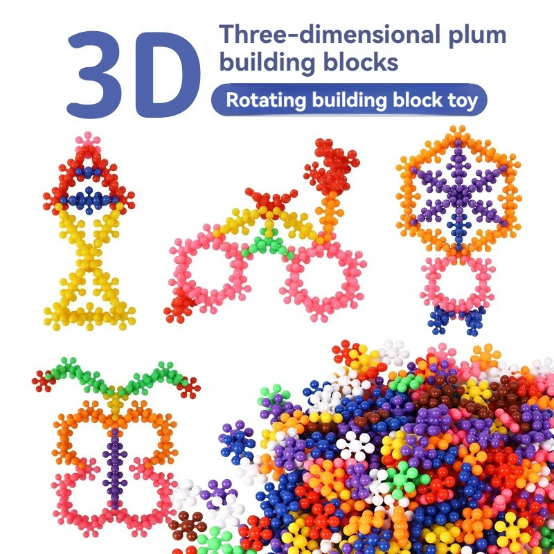 Plum Building Blocks 3D Rotating Snowflake Three-dimensional Assembly Plastic Assembly 3-8 Years Old Children Educational Toys