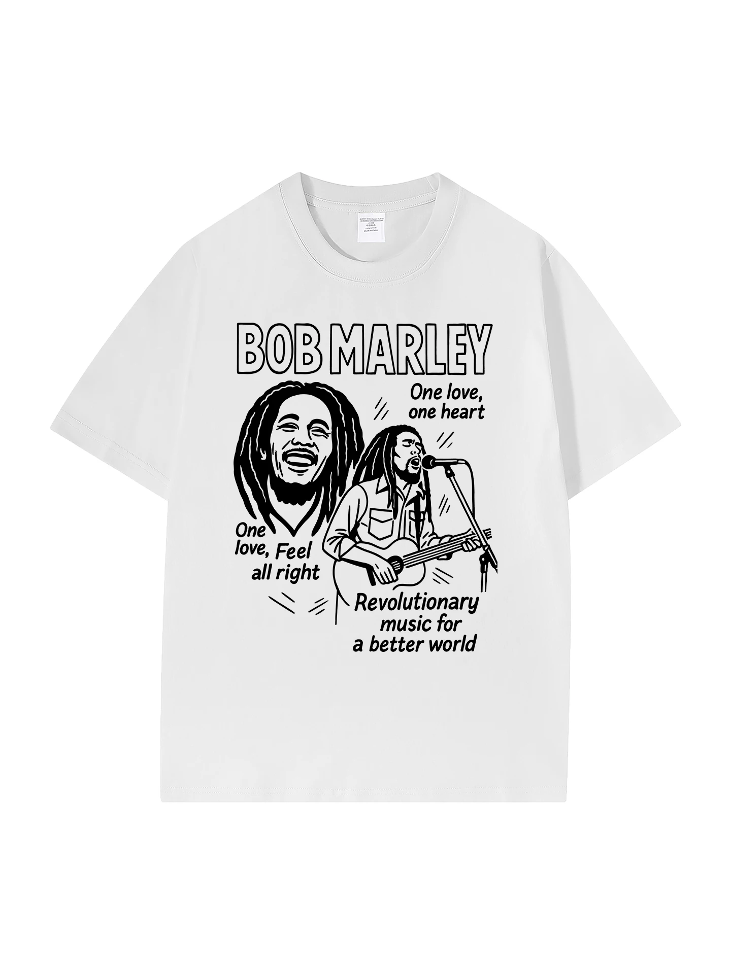 Bob Marley Band American Casual Shoulder Pure Cotton round Neck Rock Short Sleeve T-Shirt Breathable Comfortable Youth Popular