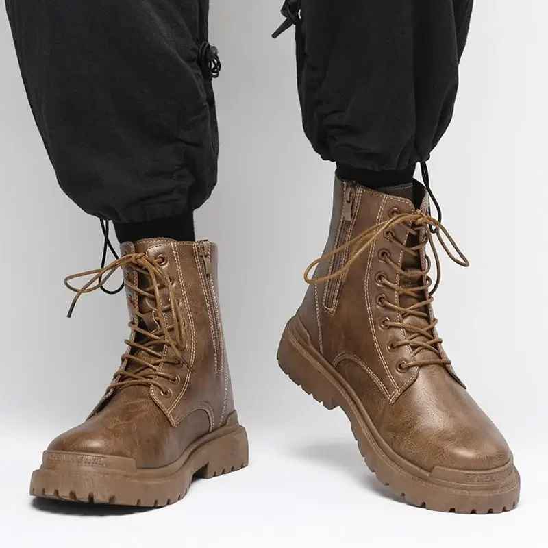 Botas impermeables de goma con cordones de cuero para hombre, zapatos clásicos, talla 44, diseñador Retro, promoción, nueva oferta de moda, 45