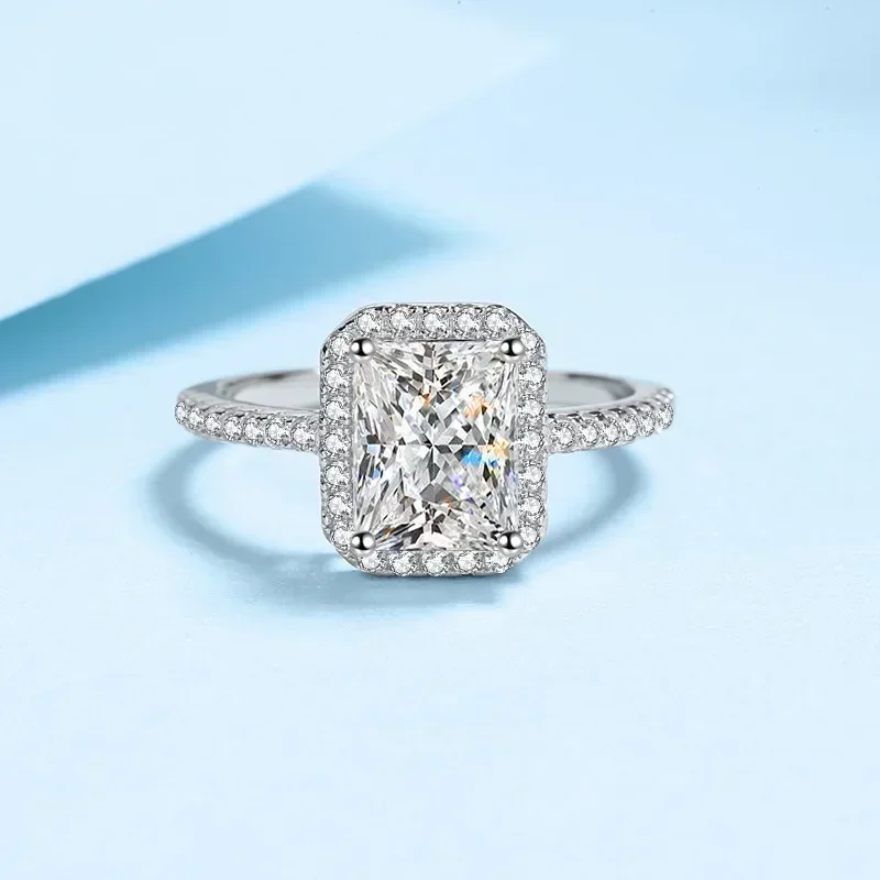 Light Luxury Platinum Pt950 Sugar Cube Women Ring, Rectangular Shaped 1/2 Carat Moissanite Ring Niche Diamond Band Jewelry