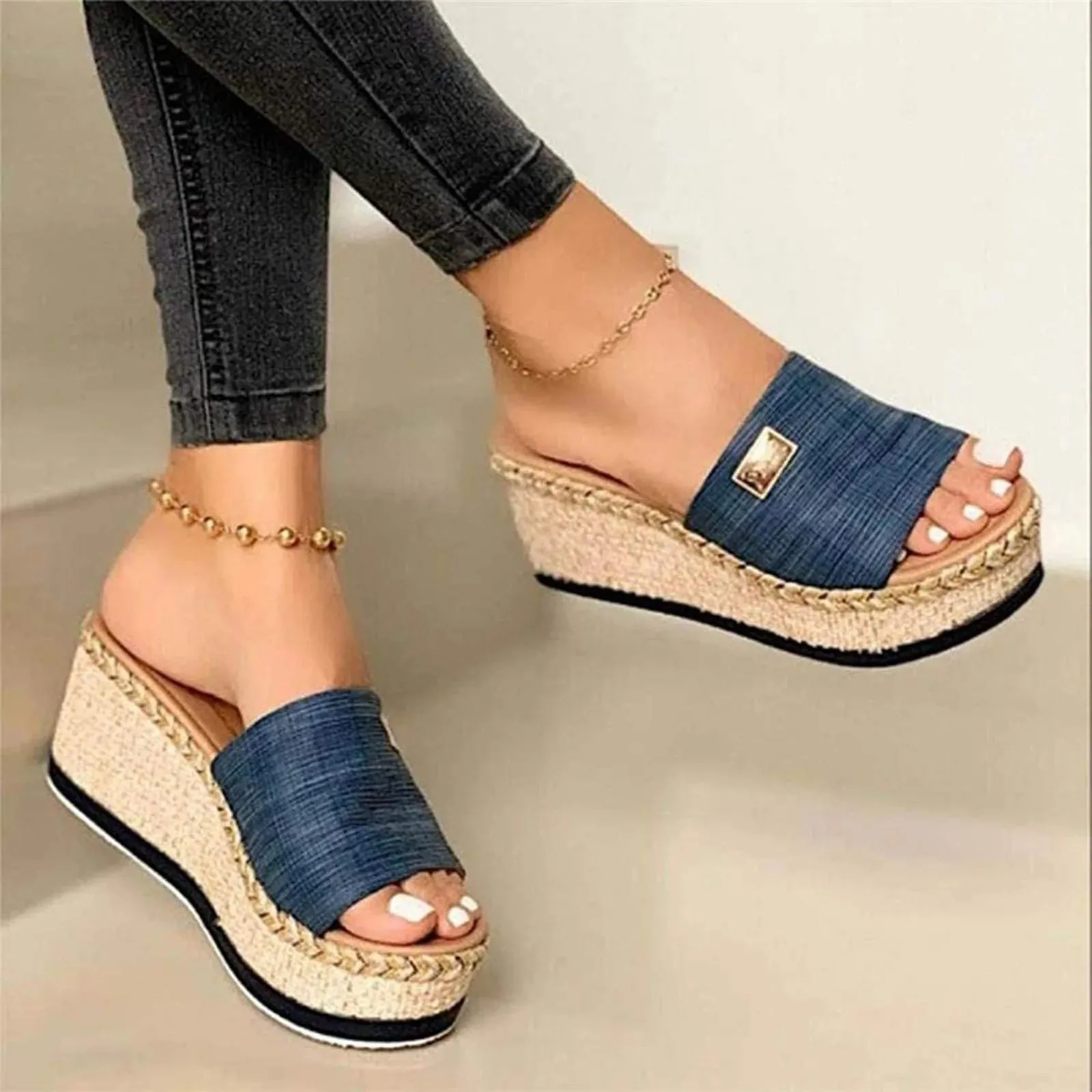 

Womens High Heels Sandal Thick Bottom Casual Shoes Ladies Leisure Summer Wedges Sandals Woman Shoes Women Platform Mules Slipper