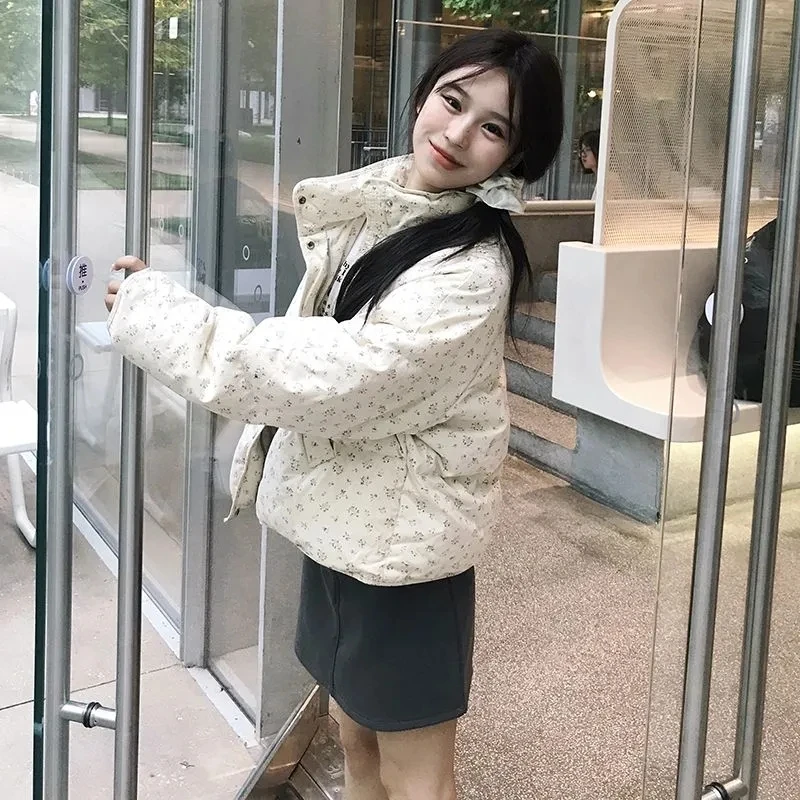 Inverno nuove Parka donna moda coreana casual tutti abbinati dolce allentato piccolo piumino floreale femminile spesso caldo capispalla per studenti