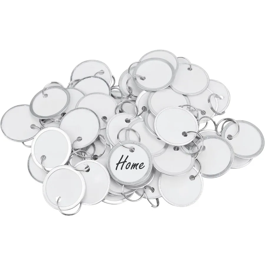 

50 Pcs Key Tags 1 Inch White Paper Labels Writable Round Plastic Key Chain Tags with Split Rings Sturdy Lightweight Item Identi