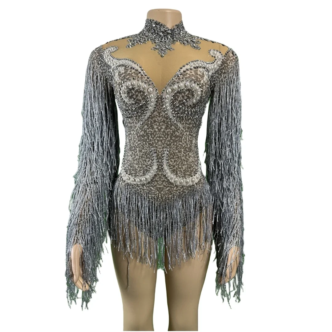 Women Fringe Sparkle Tassel Sexy Dance Bodysuits Drag Queen Outfit Ballroom Latin Cha Cha Jazz Performance Body Suits