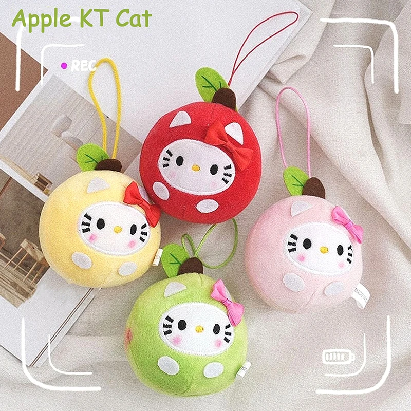 Simpatico portachiavi in peluche Apple Hello Kitty Kawaii Sanrio KT Cat bambola di pezza ciondolo portachiavi per auto zaino borsa decorazione regalo per bambini