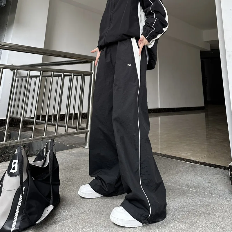 Damskie spodnie do biegania na co dzień moda Streetwear ponadgabarytowe sportowe spodnie szerokie nogawki Hip Hop Y2k spodnie dresowe luźne spodnie z wysokim stanem