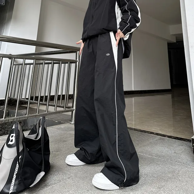 Damskie spodnie do biegania na co dzień moda Streetwear ponadgabarytowe sportowe spodnie szerokie nogawki Hip Hop Y2k spodnie dresowe luźne spodnie z wysokim stanem