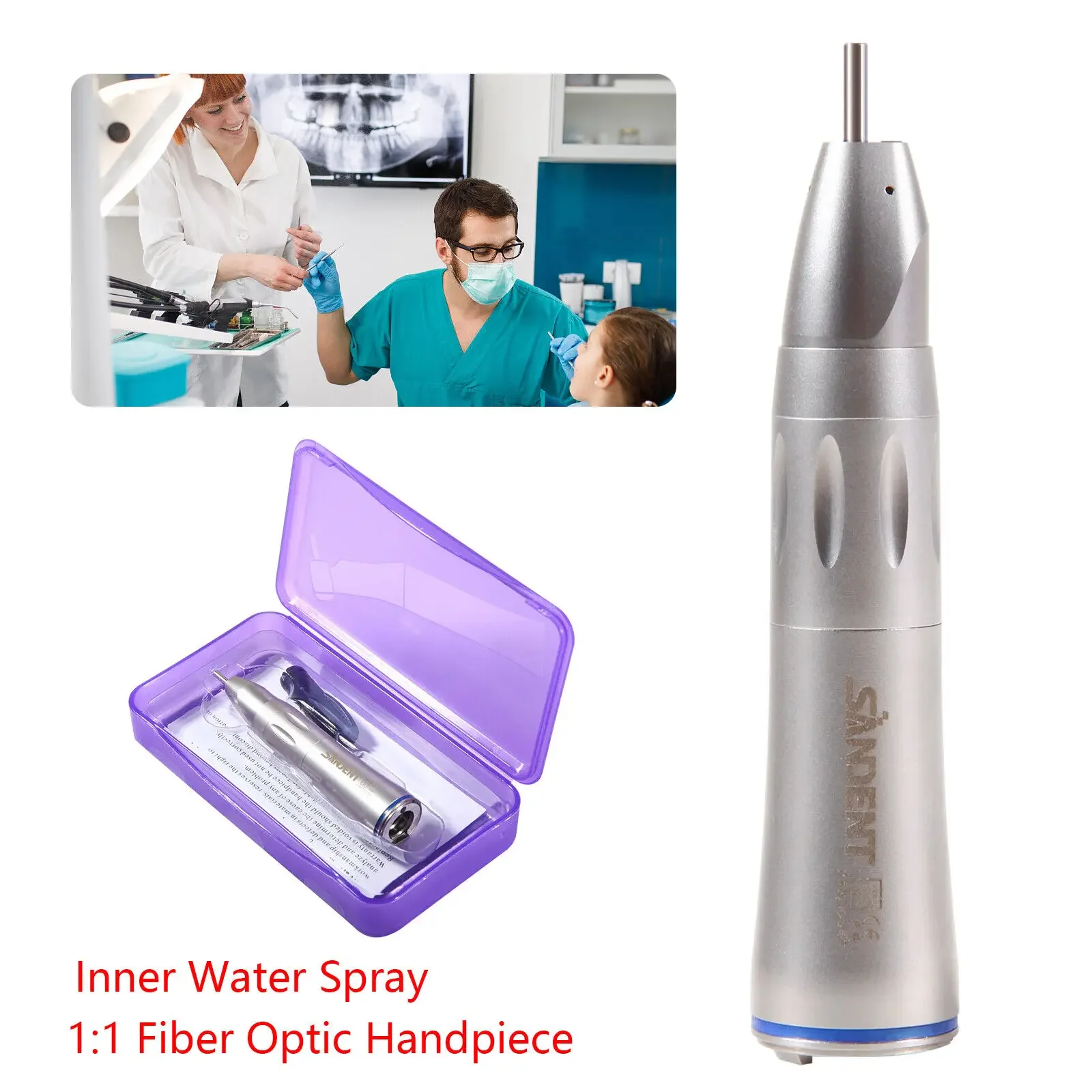 Dental Fiber Optic LED Straight Handpiece Nose Cone Low Speed Inner Water Spary Fit Nsk Kavo