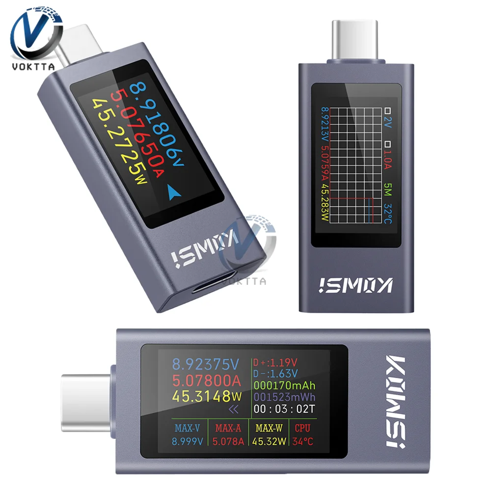 Tipo-c Voltímetro Corrente e Tensão Test Monitor Power Meter Battery Capacidade Tester Kws2303c dc 430v 012a