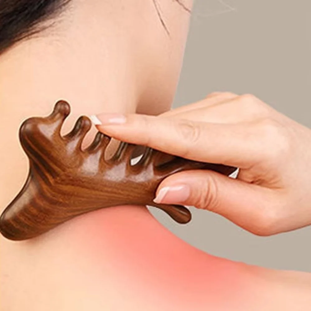 Four in one Sandalwood Massage Comb Meridian Acupoint Scraper Scalp Neck Face Nose Guasha Health Care Massage Tool