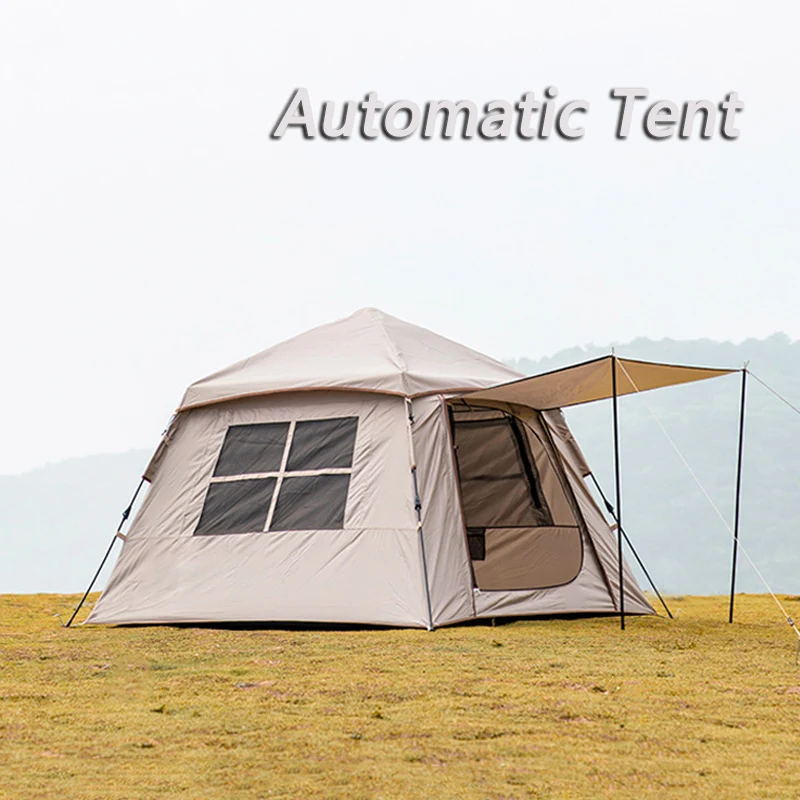 Outdoor Automatic Tent with Awning Sun Protection, Portable Camping Tent, Fast Build, 3-4 Persons