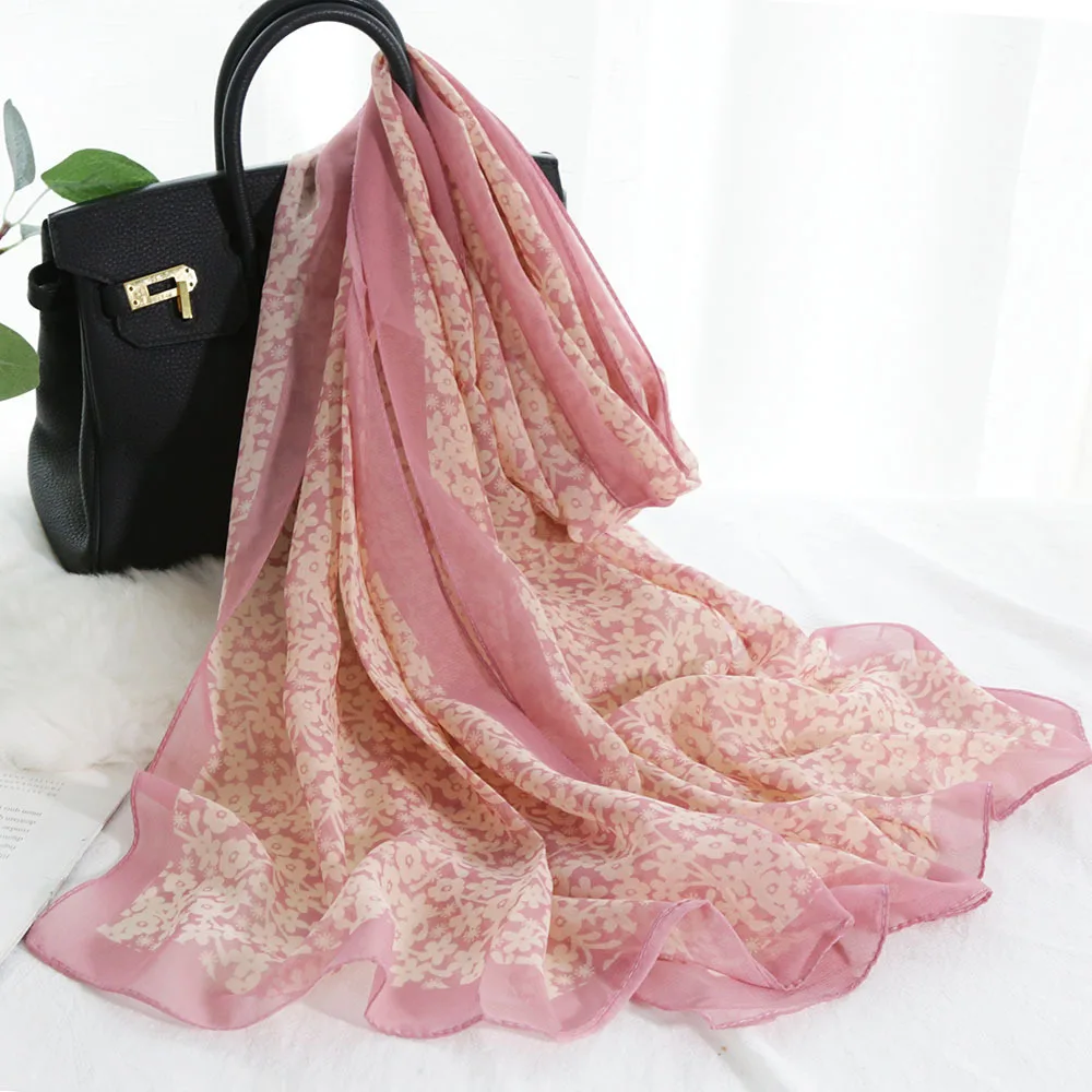 Women Foulard Small Flower Elegant Chiffon Bandana Scarf Summer Travel Sunscreen Thin Hijab Shawl