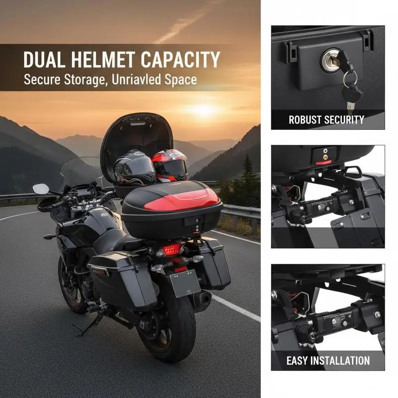 Caja De Almacenamiento Para Motocicleta De 72L, Negra, Material Pp, 59X43X31Cm, Carga 3Kg, Reflector Incorporado, Cierre Con Doble Llave, Accesorios De Fijación Incluidos, Fácil Desmontaje, Almacenamiento De Accesorios Para Vehículos De Dos Ruedas, Stock Ue, Envío Rápido. — -57%, 140.97€ Coupon, from 106.34€ – 57% descuento – €106.34