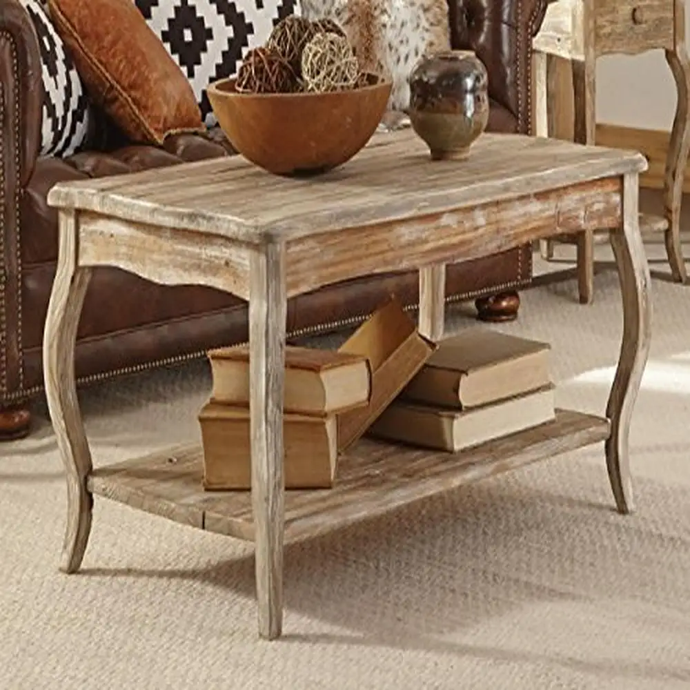 Rustic Reclaimed Wood Coffee Table with Storage Shelf Handcrafted Design