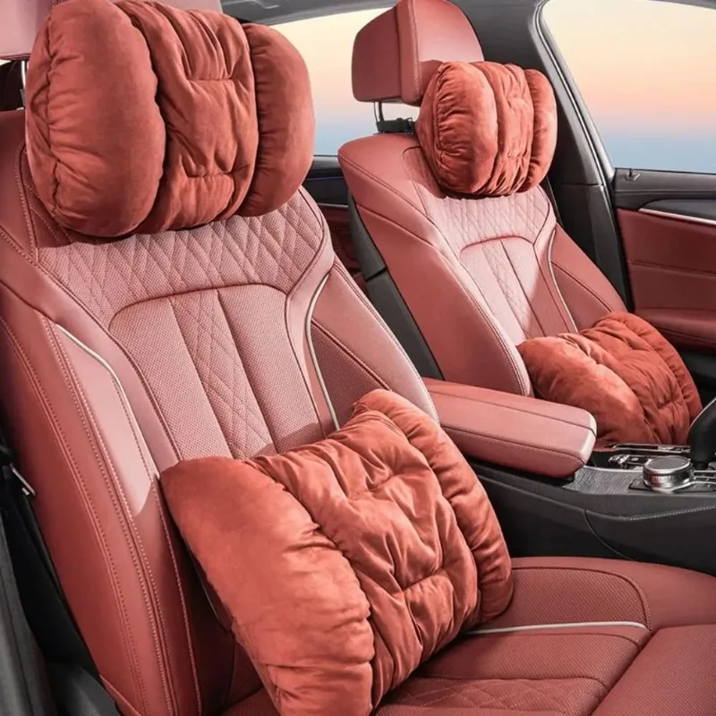 

Suede Soft Car Headrest Pillow Lumbar Support Set Comfortable Car Neck Pillow Waist Pillow Seat Accessories Car Seat Pillows Set