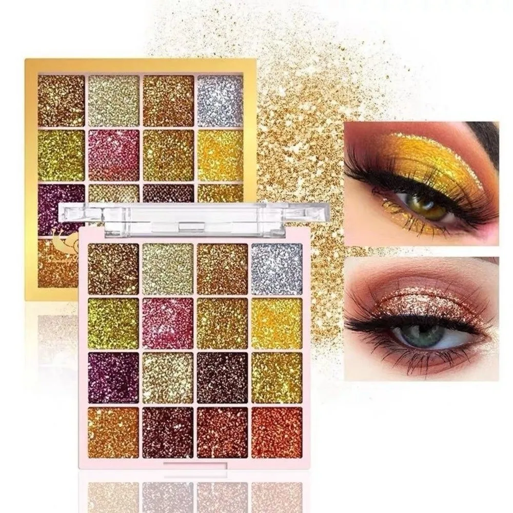 16 Colors Glitter Eyeshadow Palette Multicolor Shimmer Face Makeup Finish Body Golden Color Sparkle Sequin Stage Party Makeup