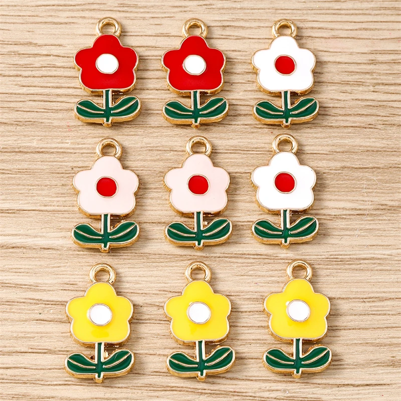 10 Stück niedliche, bunte Emaille-Blumen-Anhänger für die Schmuckherstellung, Halsketten, Ohrringe, Armbänder, DIY-Bastelzubehör – Detail 8