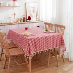 Polyester Linen Lace Edge Tablecloth, Rectangular Tassels Dust-Proof Table Cover,for Kitchen Dinning Table Home Decor