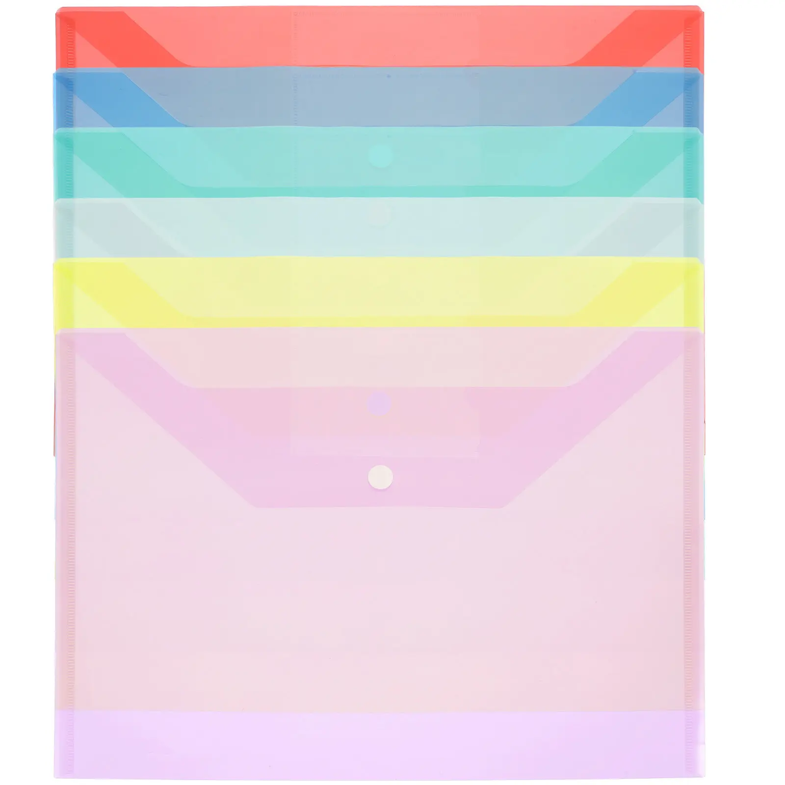 6Pcs PP Plastic File Pockets with Snap Button Cardholder for A4 Documents School Office Receipts Storage Transparent Document