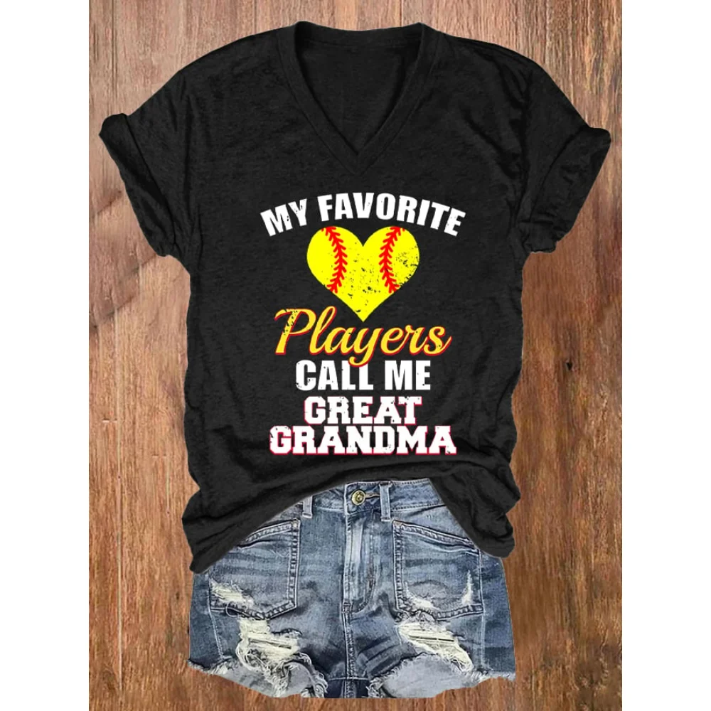 

Rheaclots Women's My Favorite Players Call Me Great Grandma Print Casual T-Shirt