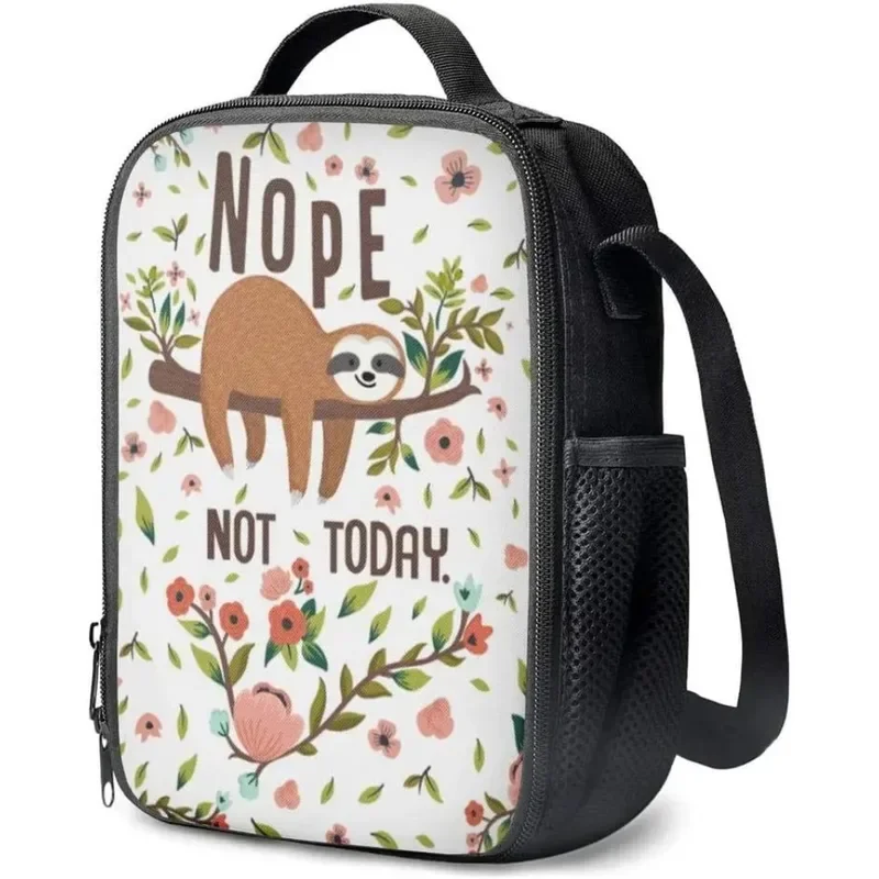 Not Today Lazy Sloth Kids Lunch Box Childrens Insulated Lunch Bag with Zipper Shoulder Strap Cooler Lunch Tote for Boys Girls