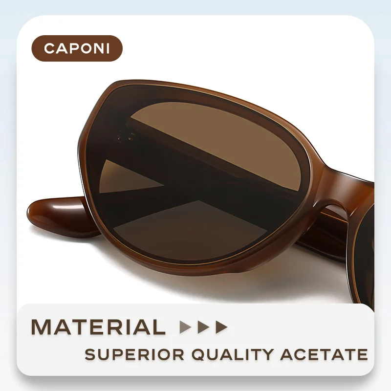 CAPONI Polarized Women Sunglasses Outdoor Fashion Vintage Design Sun Glasses Cat Eye Eyewear Brand Acetate Brown  UV400 BH24006