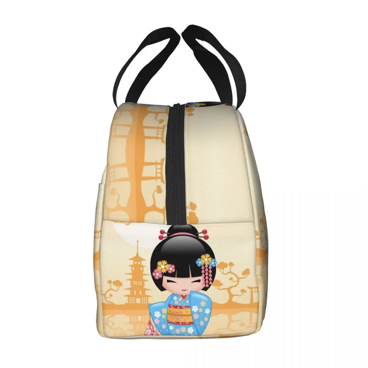 Japanese Geisha Girl Kokeshi Doll Insulated Lunch Box Reusable Thermal Cooler Lunch Bag Work Picnic Food Container Tote Bags