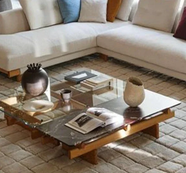 Modern wabi-sandy wind grid building block coffee table family log wind combination set