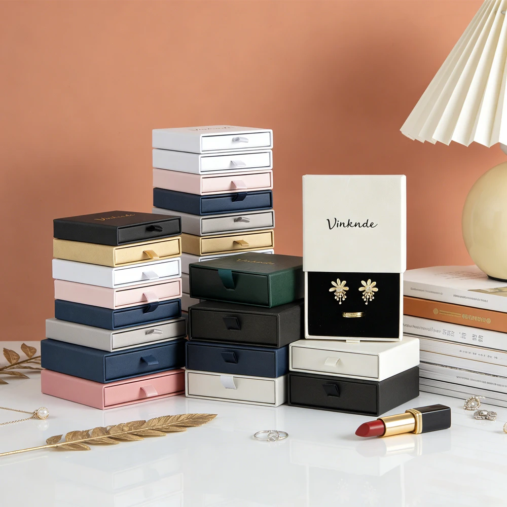 

50Pcs 21x4x3cm Long Cardboard Drawer Sliding Jewelry Boxes Necklace Earring Bracelet Ring Packaging Box Custom Logo Gift Case