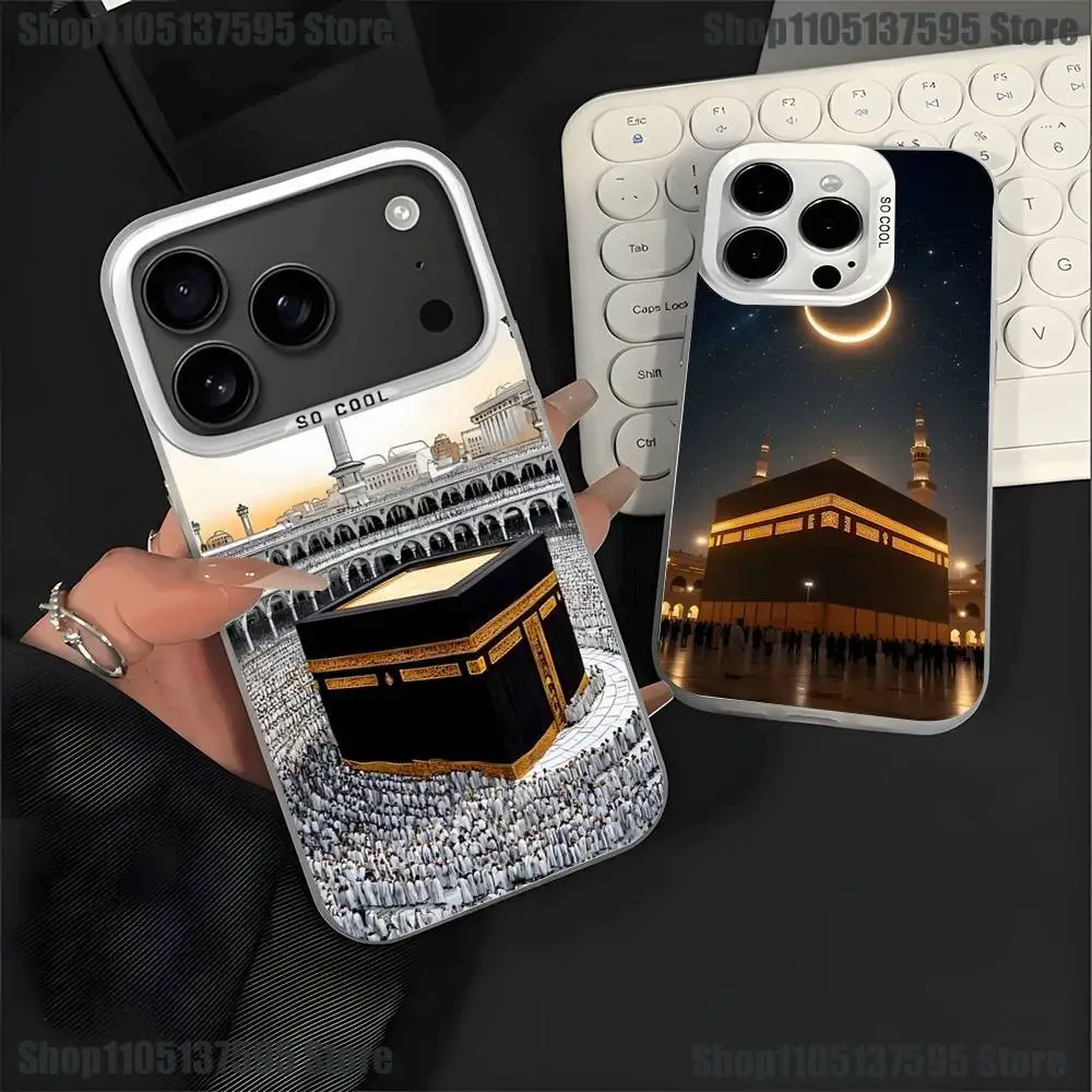 

Moslem and kaaba Phone Case For iPhone 17,16,15,14,13,12,11,Pro,XS,Max,Plus,Mini,SE4,E White Matte Shockproof Cover