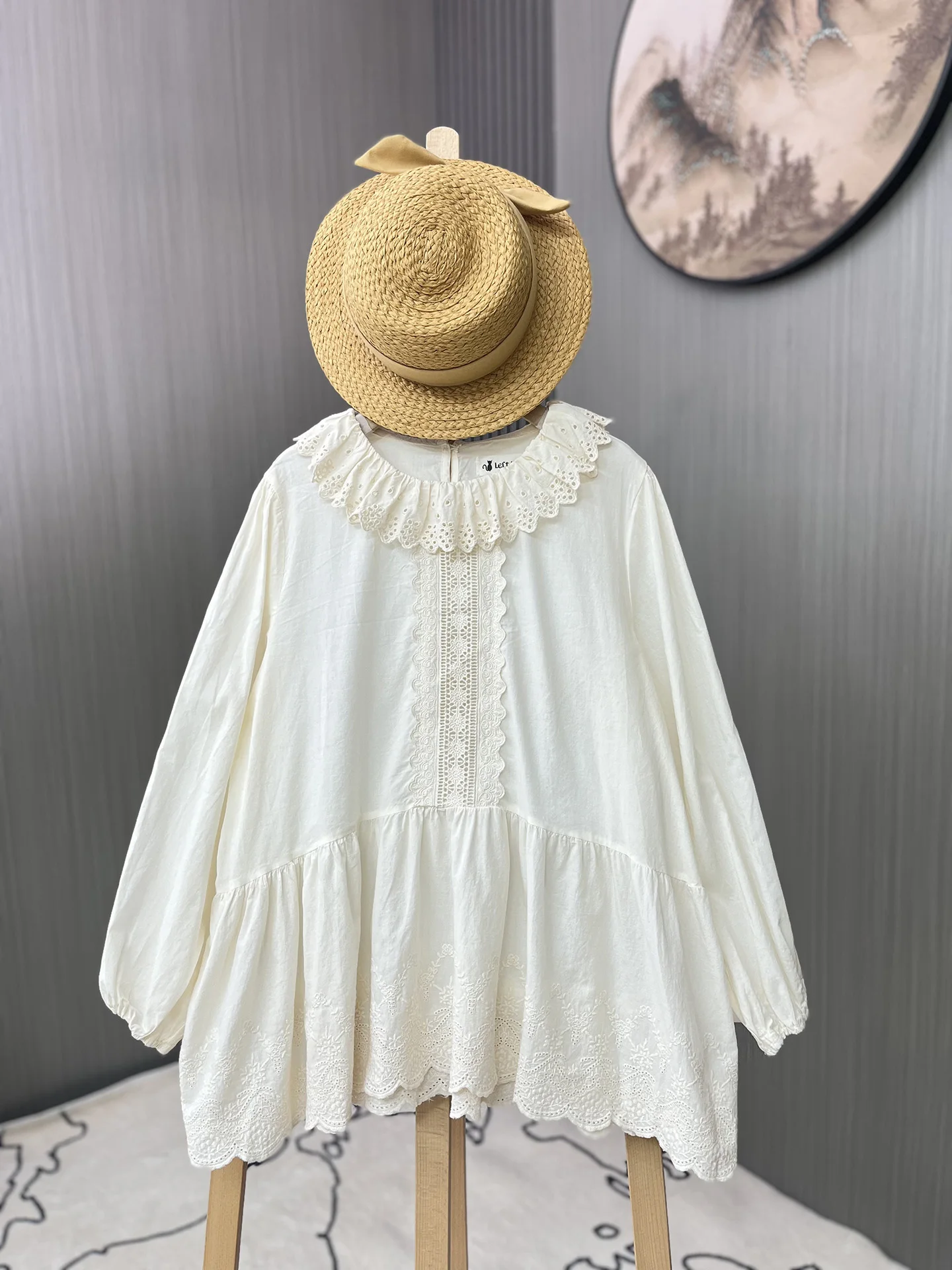 

Spring New Sweet Embroidered Cotton Long Sve Loose Version Overhead Lace Hem Top irt Women Casual Sle Breathable Thin ...