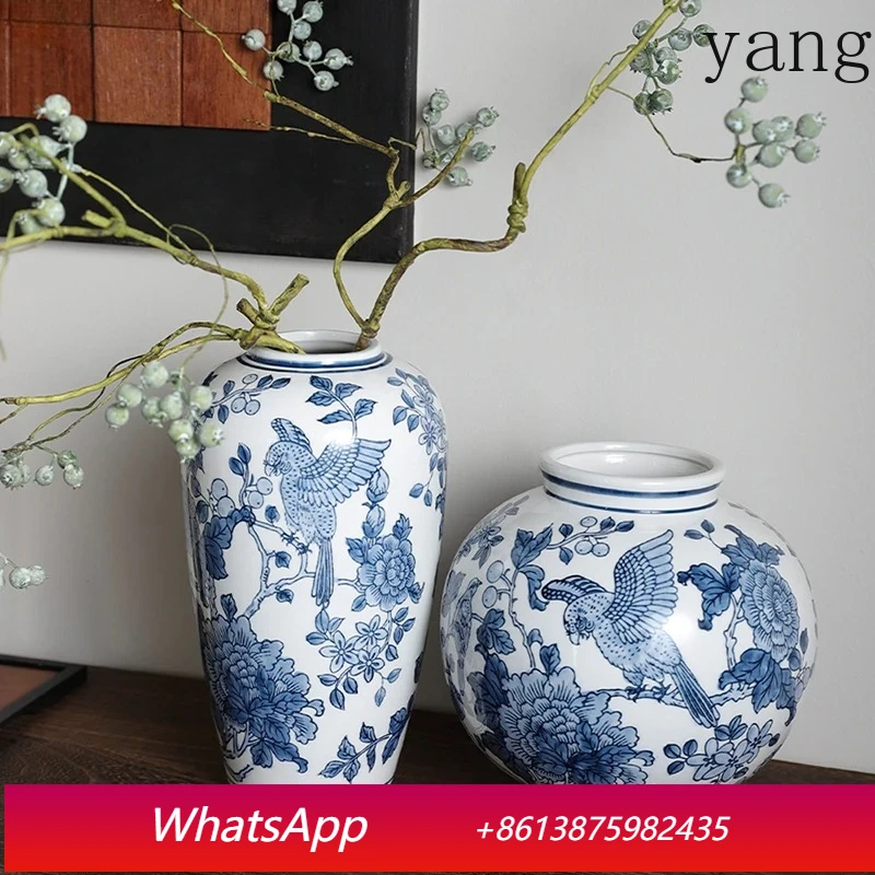 

Classical blue and white porcelain plant flower pot dining table decoration flower arrangement vase room aesthetic decoration