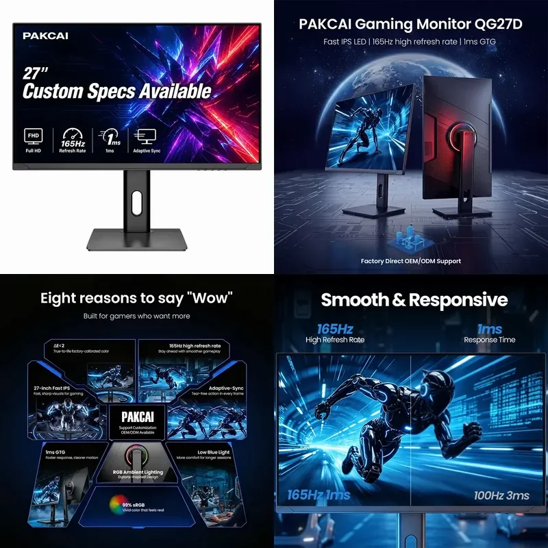 【CHIMU HOME】27 Inch 165Hz 1ms FHD IPS Gaming Screen, 99% sRGB Frameless Display