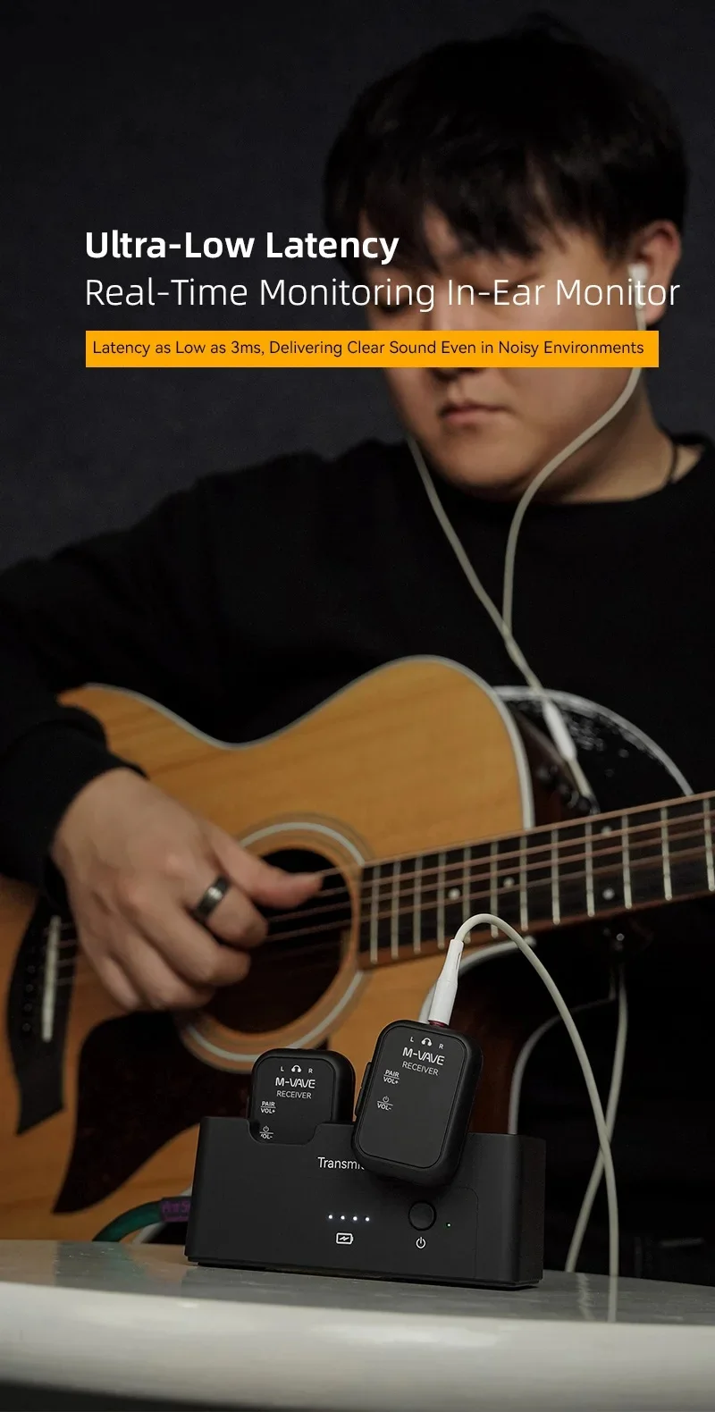 M-VAVE WP-12 Wireless Earphone Monitor System，2.4GHz, 3ms Latency, 24H Battery for Live Stage & Studio,Guitar Accessories image 6