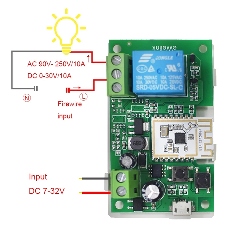 AC/DC 7V-32V умный WiFi модуль переключателя двигателя WiFi + Bluetooth 1-канальное реле дистанционного управления Ewelink для Alexa Google Home
