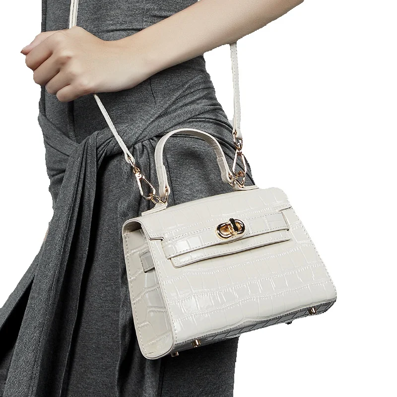 Genuine Leather Niche Crossbody Bag For Women, 2026 Summer New Style, Commuter Fashion Crocodile Pattern Kelly Bag, Handbag_voghion.com