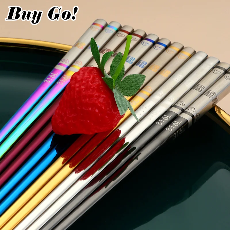 1Pair Japanese Chopstick Stainless Steel Metal Food Sticks Fast Food Noodles Sushi Laser Engraving Chopsticks Tableware Bar