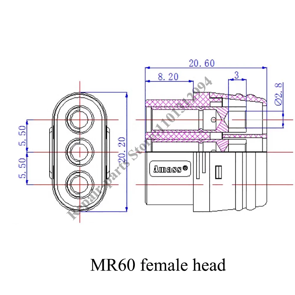 MR60 MR 60 Fireproof Female Male Three-core Connector With Sheath 3.5mm Brass Gold Plated For Lipo ESC RC Model