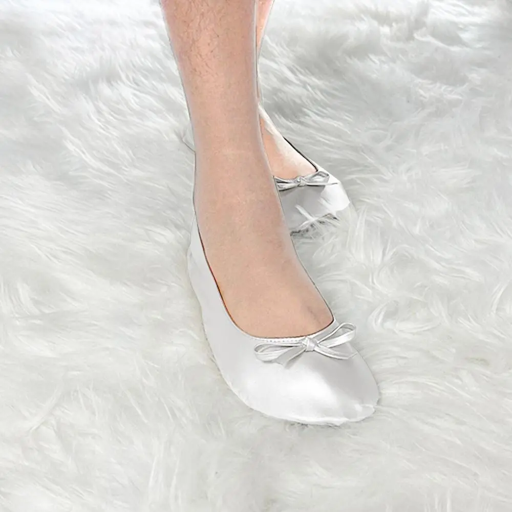 Soft Portable Foldable Ballet Flats Matching Carrying Bag Roll up Fold up Shoe Breathable Bow Women's Dress Slipper Bridal
