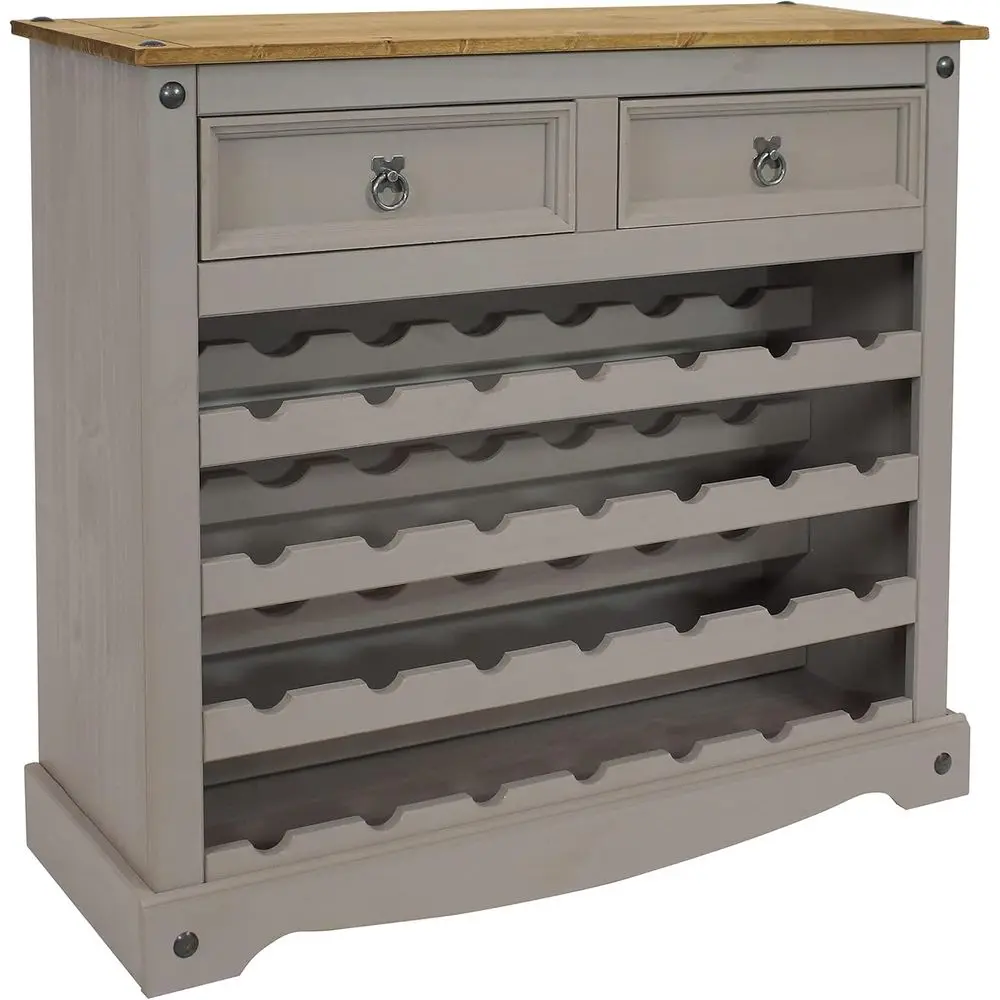 

Винный стол из массива сосны на 28 бутылок, высотой 34,5 дюйма - 7 рядов бутылок - 2 ящика - ручки ящиков из цинкового сплава - серый цвет