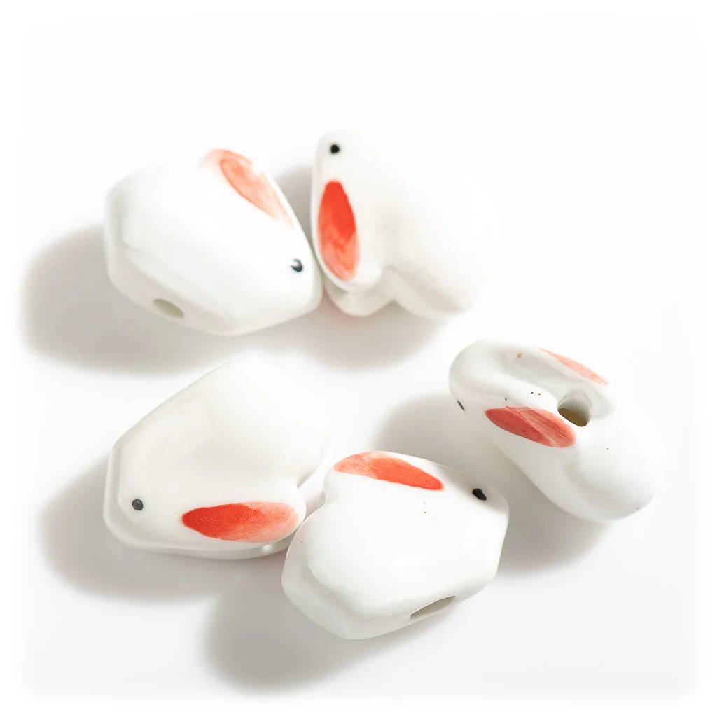 26#5pcs Hand-painted Rabbit Pottery Beads Cartoon Animals Abstract Painting Special Ceramic Pendant Jewelry  Necklace #XN1031