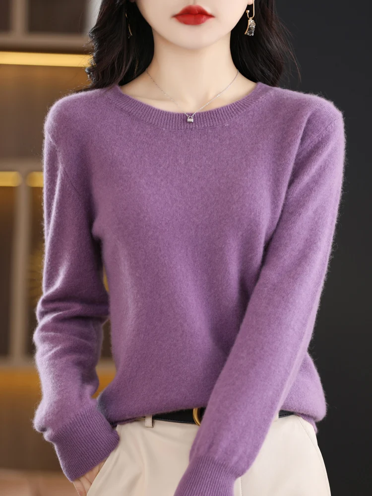 Autumn Winter Women O-Neck Pullover 100% Merino Wool Sweater Soft  Long Sleeve Cashmere Knitwear Solid Basic Style Korean Tops