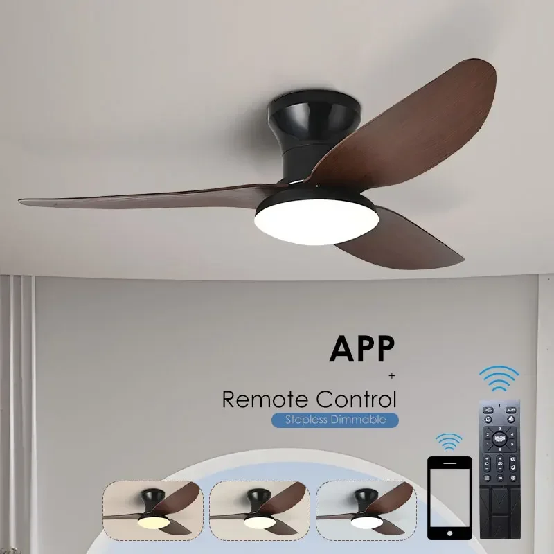 

Indoor 40inch 48w Smart Dimmable Ceiling Fans with Remote Control & APP Control DC Motor 6 Speeds Wind 3 Blades Ceiling Lamps