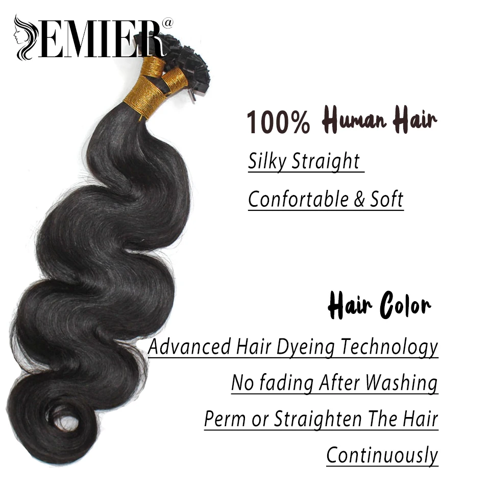 Pre Bonded Flat Tip Human Hair Extension Brazilian Body Wave Remy Hair Keratin Fusion K Tip Hair 40g 50g /Set 50 Strand/Pack