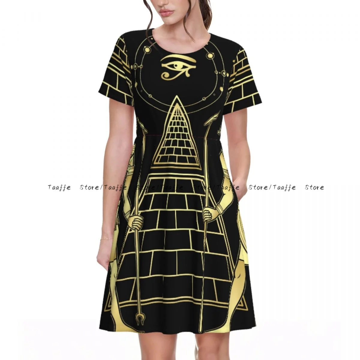 Women Casual Elegant Dress Egyptian God Ra And Seth Short Sleeves Loose Dresses Weekend Holiday