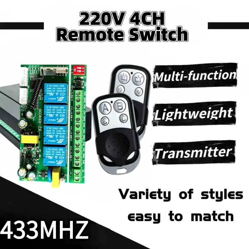 500m Long Range Smart Multiple AC110V 220V 10A 4CH 4 CH Wireless Relay RF Remote Control Switch Receiver & 433MHZ Transmitter