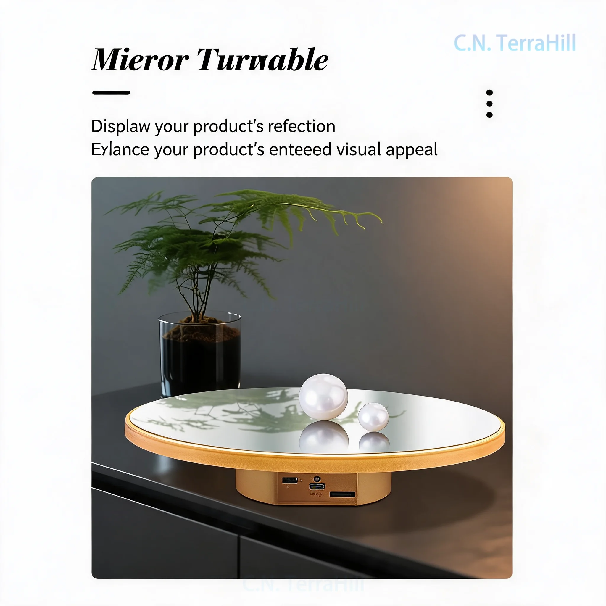 Rotating Display Stand with Mirror Finish, 40cm Turntable for Jewelry Show, Photography Light Box Props, 25cm Base for Model