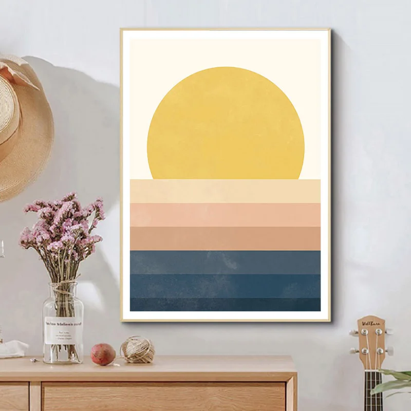 Bohemian Sun Moon Rainbow Leaves Abstract Minimalist Posters And Prints Wall Art Canvas Painting Pictures for Living Room Decor