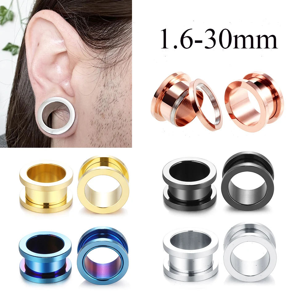 2Pcs Steel Ear Dilations Flesh Tunnels for Ears Expansions 1.6mm-30mm Ear Stretcher Expanders Screw Fit Plug Earrings Jewelry