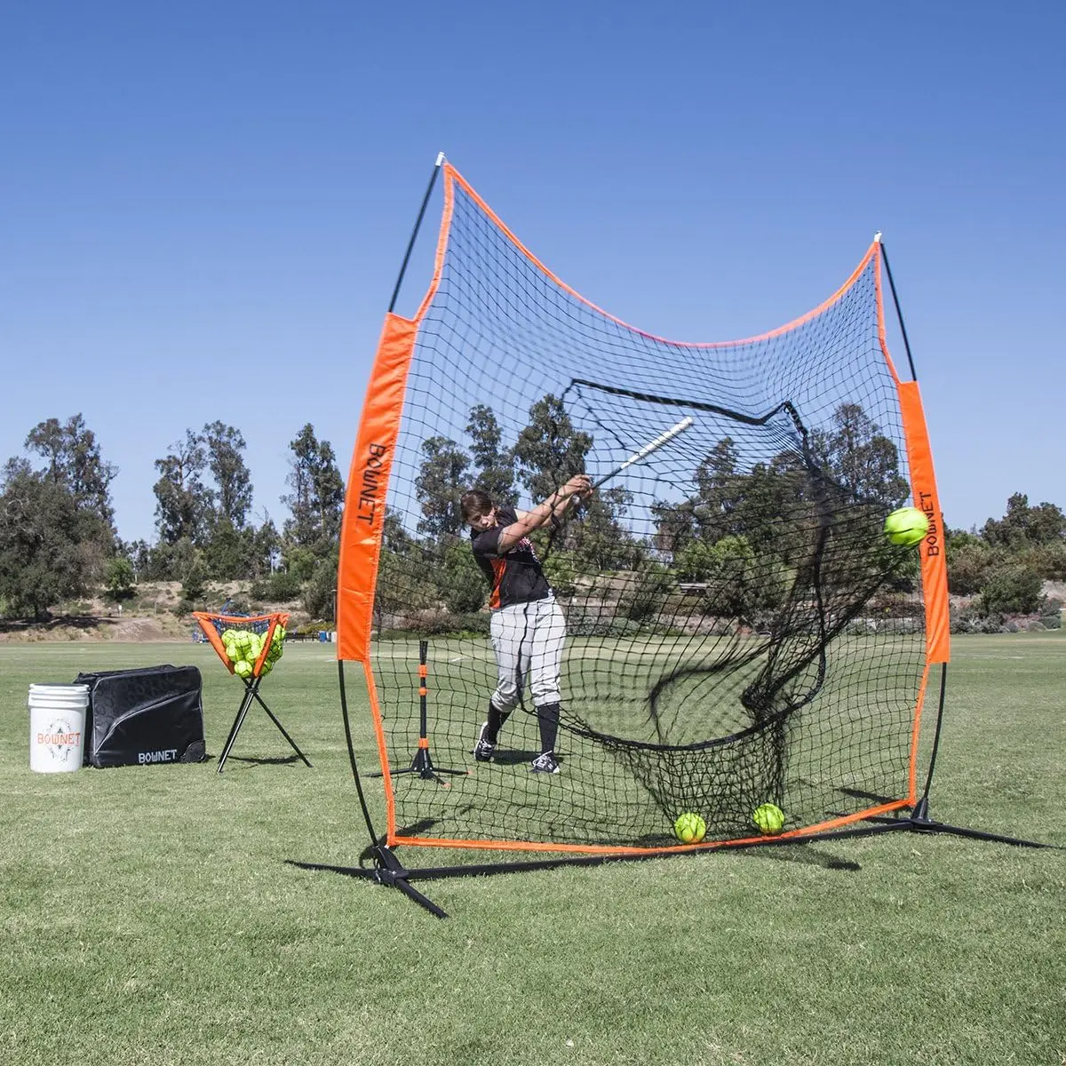 Original Big Mouth (7' x 7') Baseball Softball Hitting Pitching Net - Durable Powder-Coated Steel Frame - Portable Sport Practic